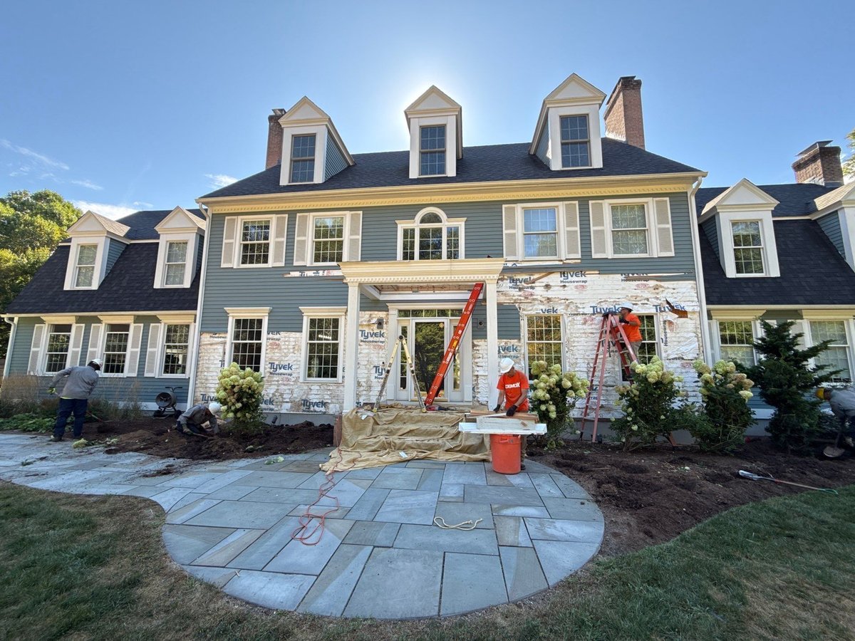 demolition photo on a porch renovation project on a ct shoreline home