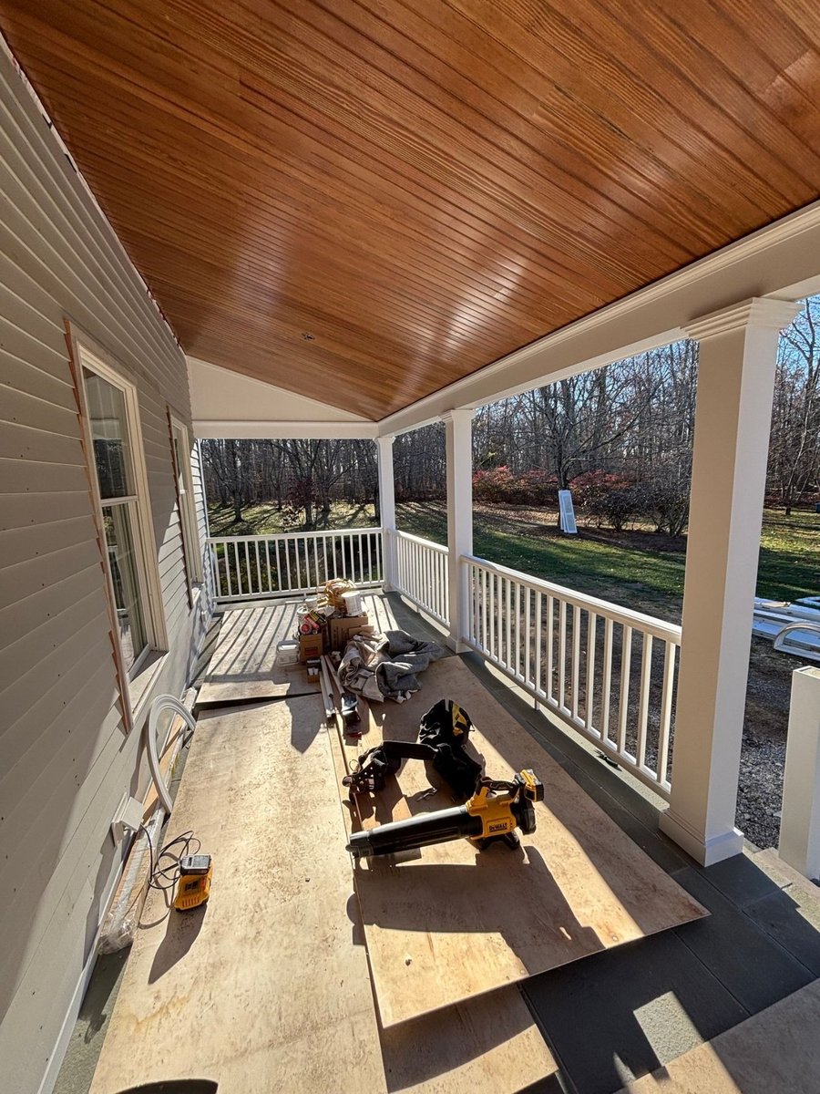 finishing touches of porch renovation in ct shoreline