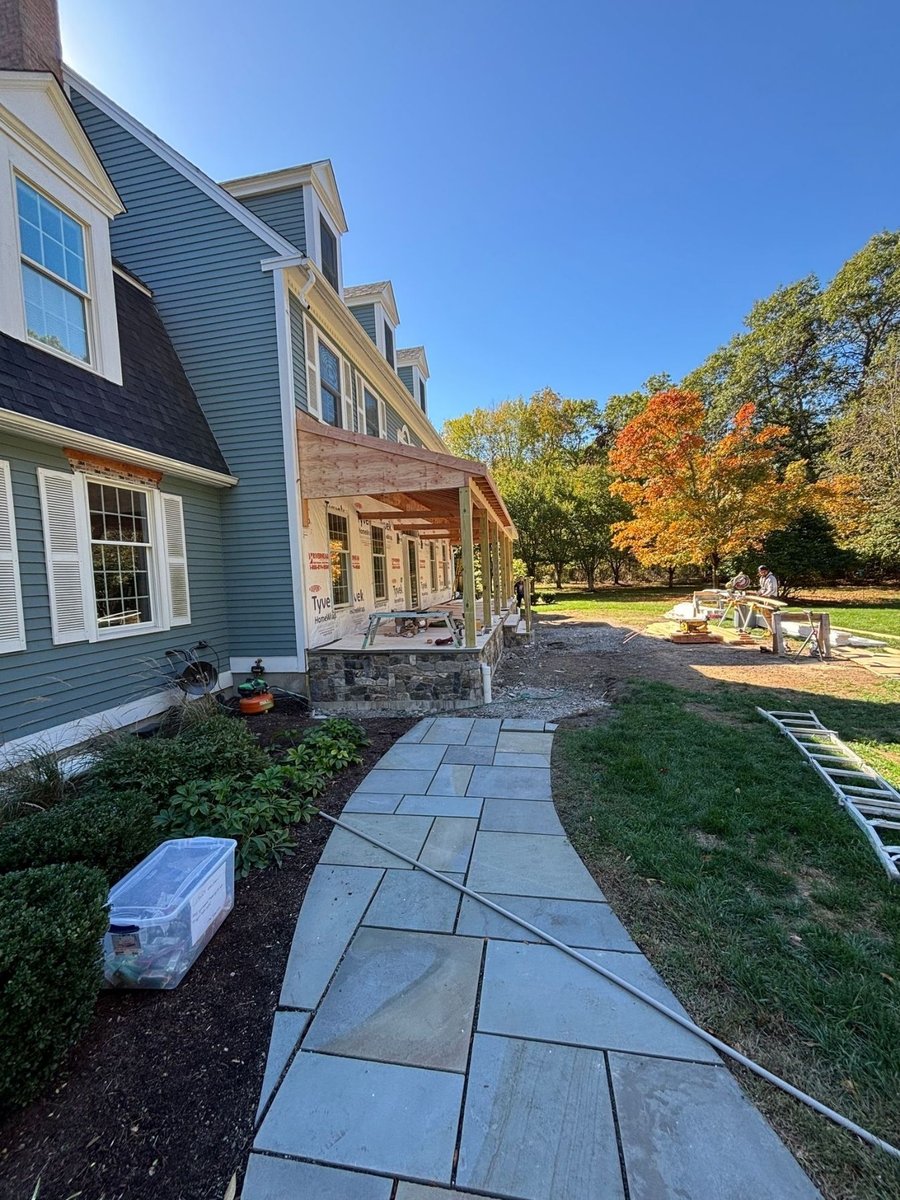 walkway to porch in ct shoreline home