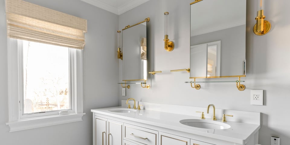 white and gold bathroom remodel on the connecticut shoreline