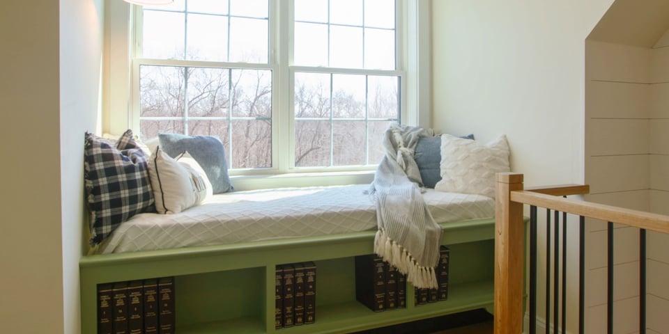 green window seat in a custom remodeled home in Connecticut shoreline area