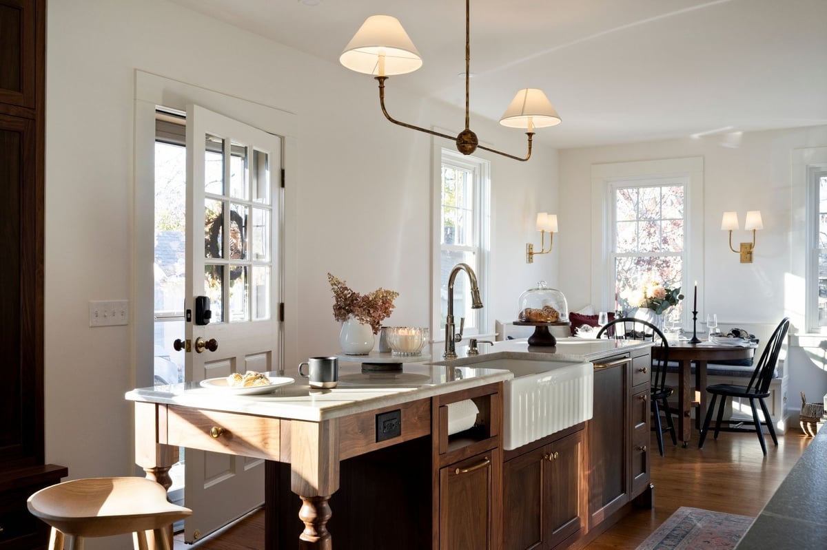 bench seating and kitchen island in a traditional kitchen renovation in connecticut