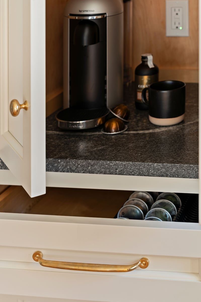coffee machine and pods storage in ct kitchen remodel