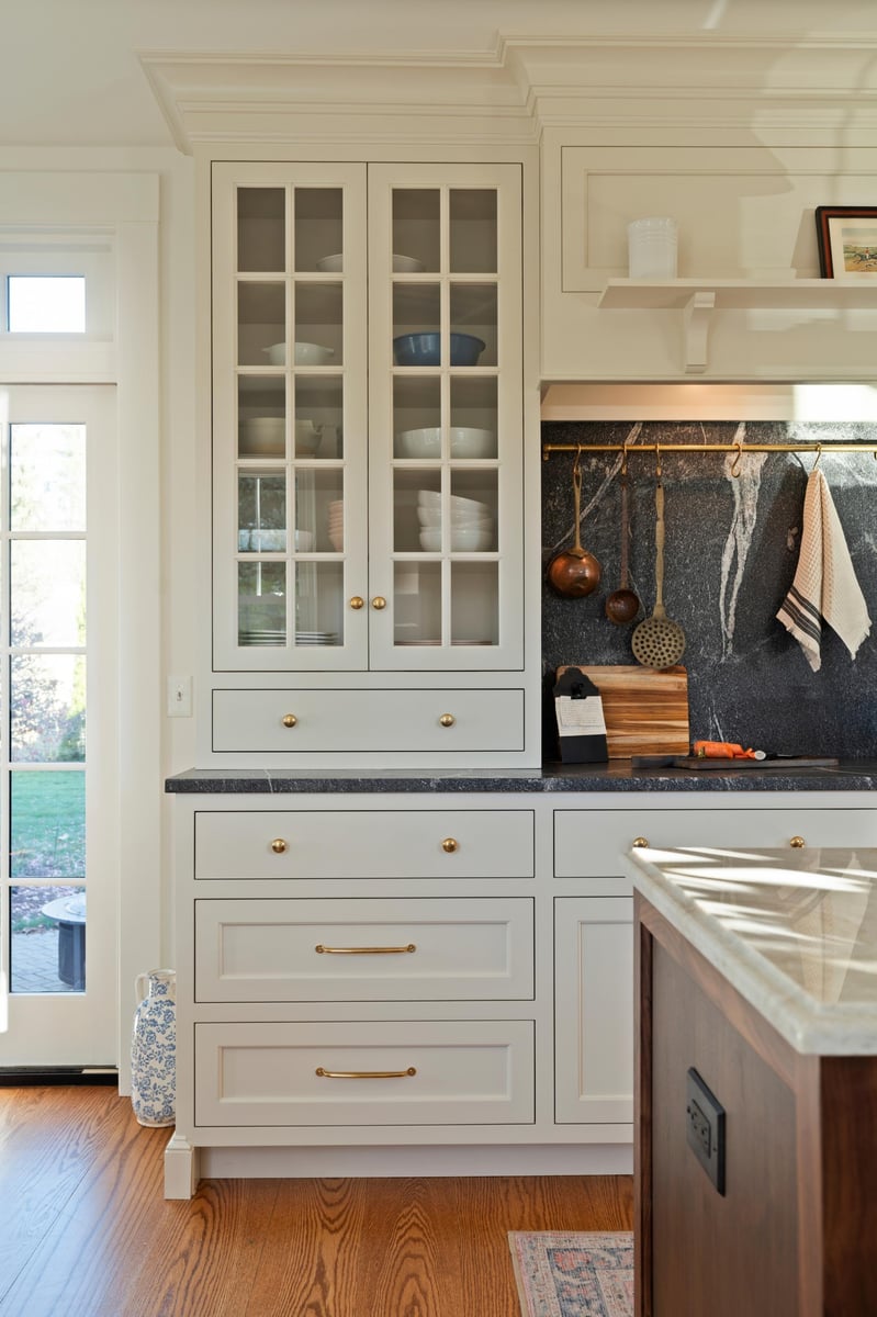 glass front cabinets in a traditional kitchen remodel in ct
