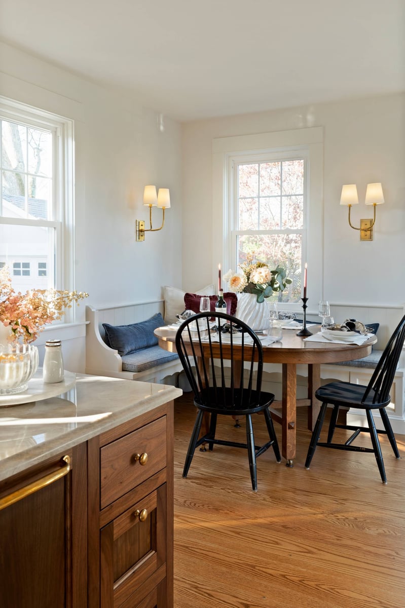 kitchen and dining area with hardwood floors and traditional design