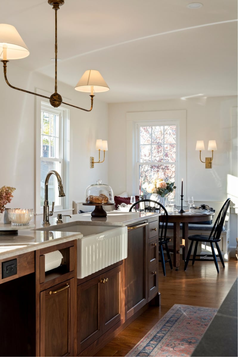 kitchen island and dining area in a ct traditional kitchen