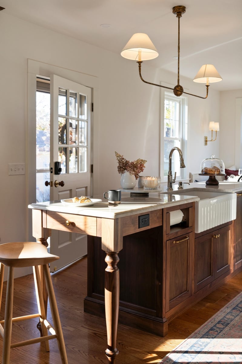 kitchen island with custom paper towel holder and electrical outlet