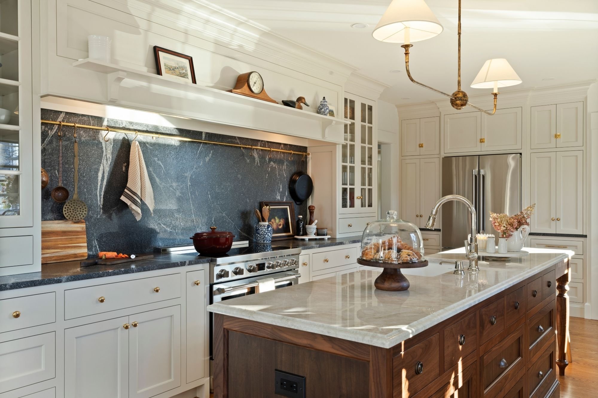 kitchen remodel on the connecticut shoreline with white cabinets and wood kitchen island (1)