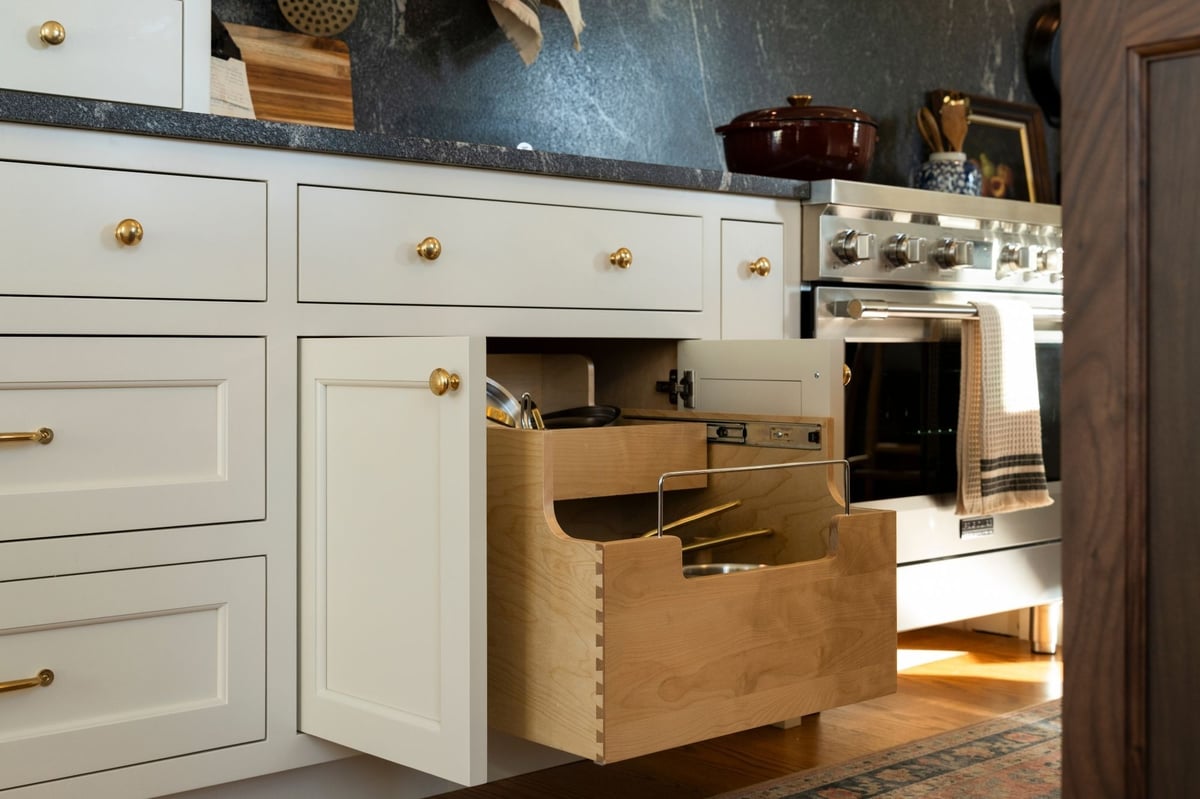 pot and pan storage in a traditional kitchen remodel in connecticut