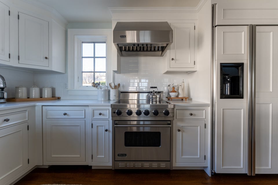 Stainless steel range in a kitchen remodel by Craft Design Build in Essex, CT