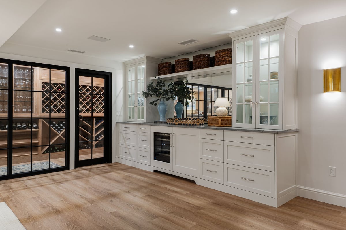 basement renovation in Madison, CT with custom bar