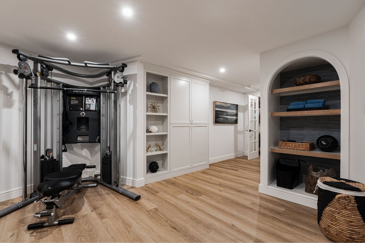home gym area of finished basement in madison ct