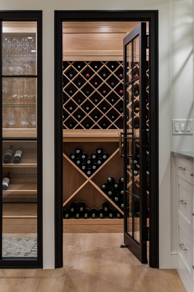 luxury home wine cellar with natural wood finishes
