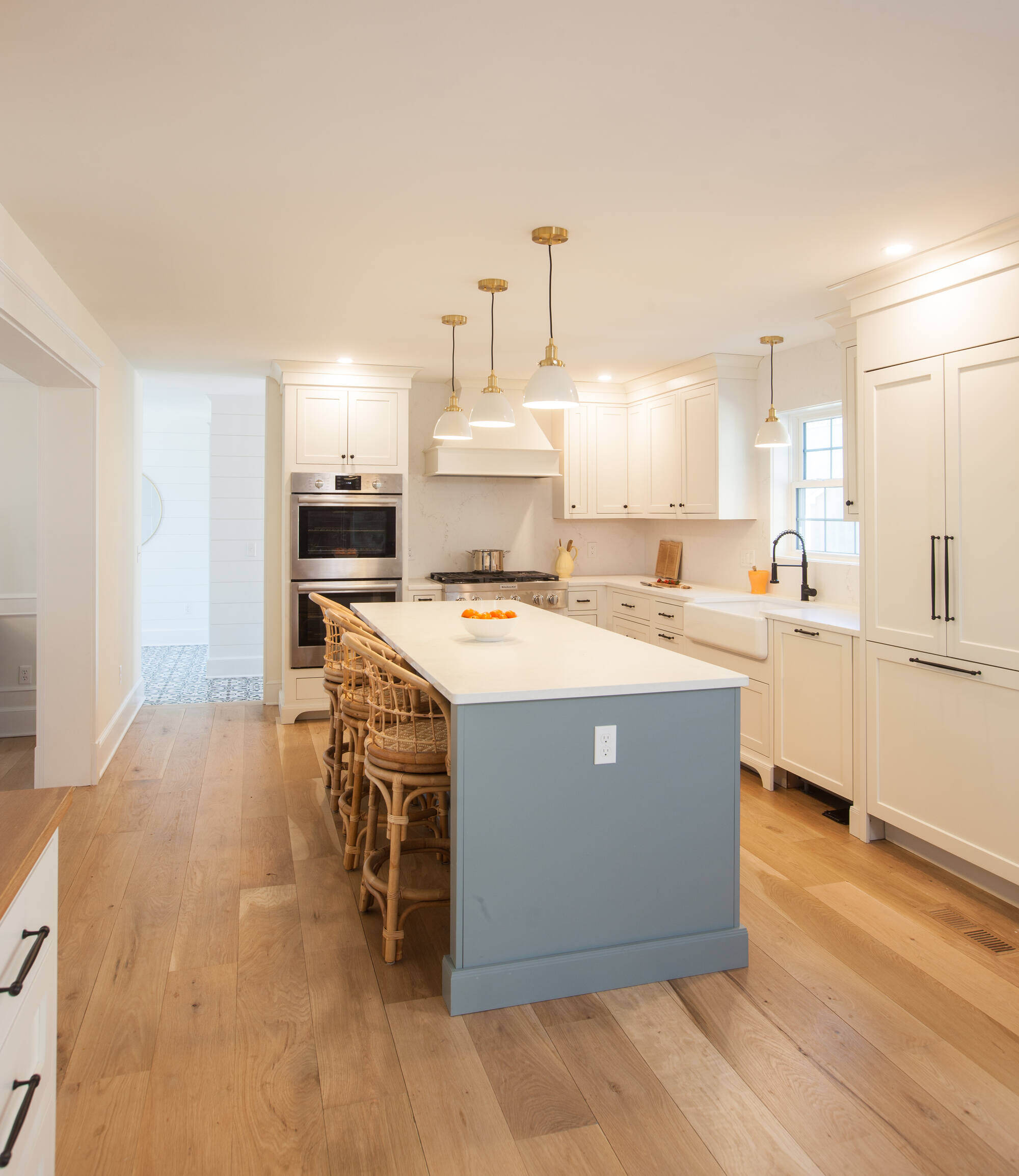 Close-up of kitchen island with custom cabinetry by Craft Design and Build, Essex, Connecticut