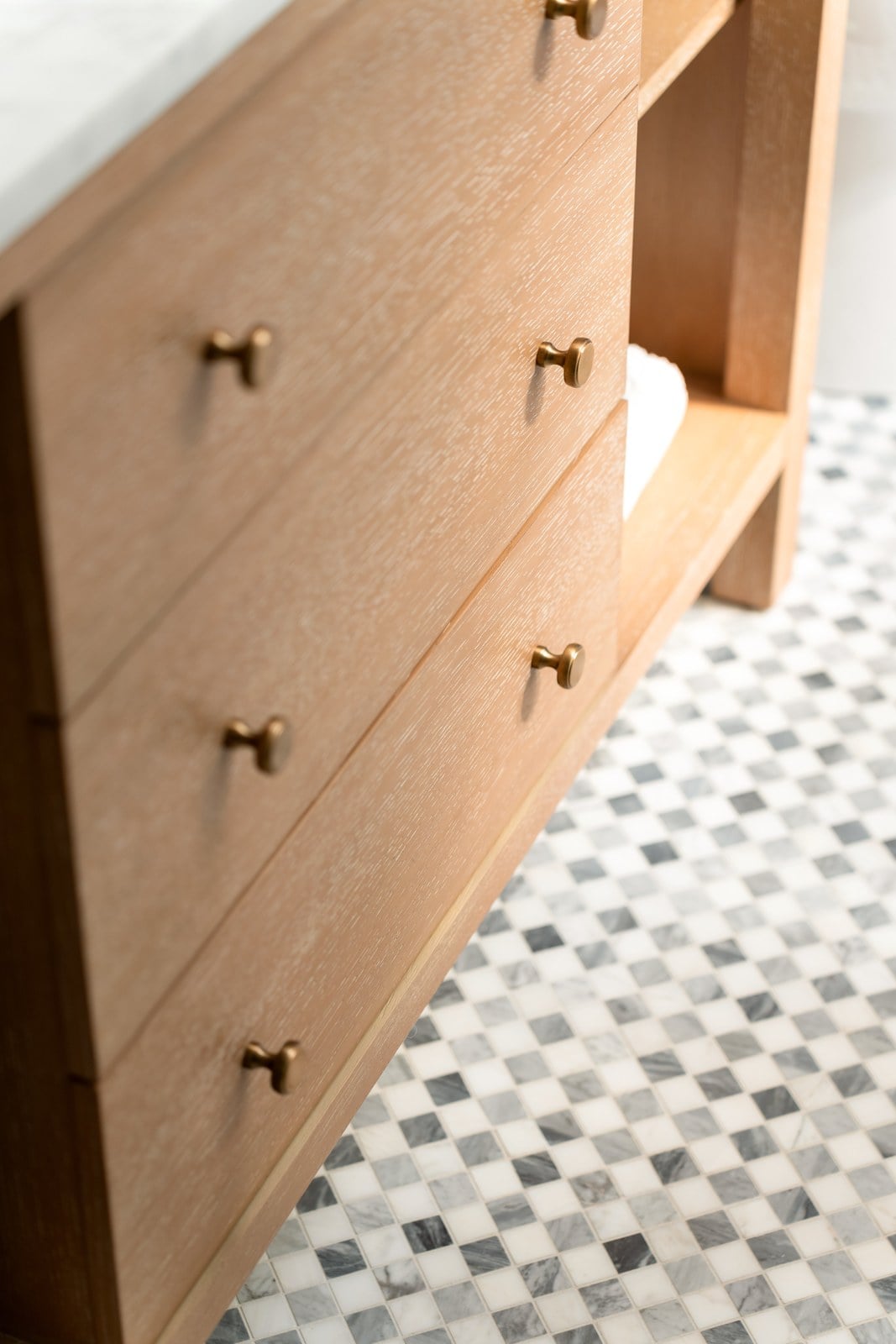 house addition cerused oak vanity drawers with brass knobs guilford ct