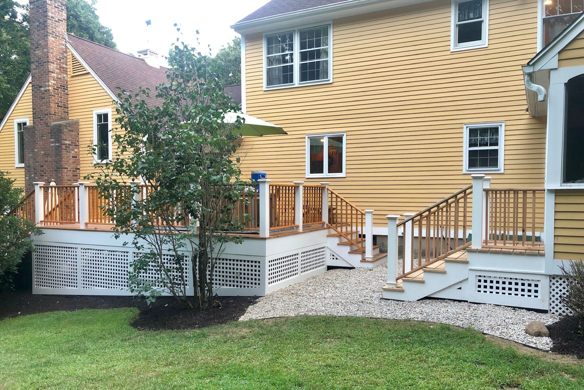 outdoor deck with white and wooden colors