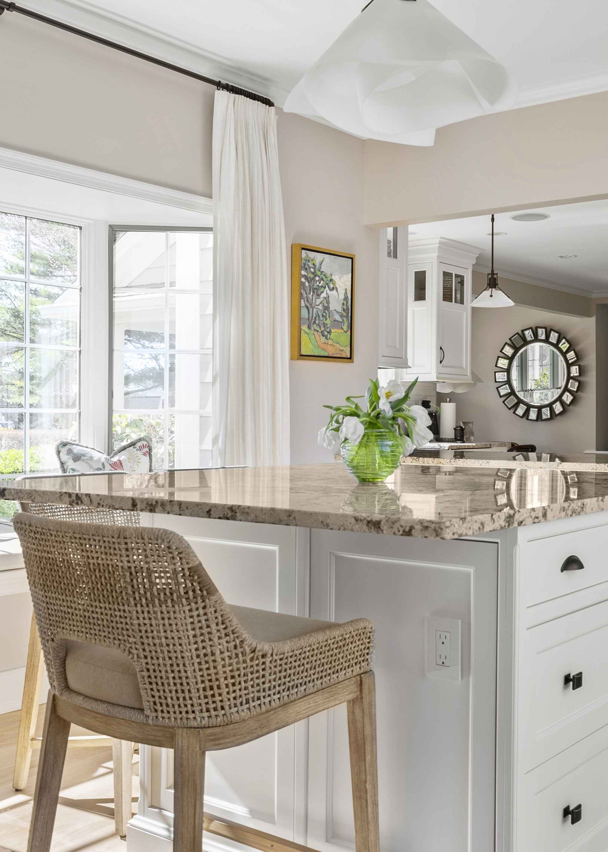 Wicker Chair in Kitchen Essex Connecticut Custom Home